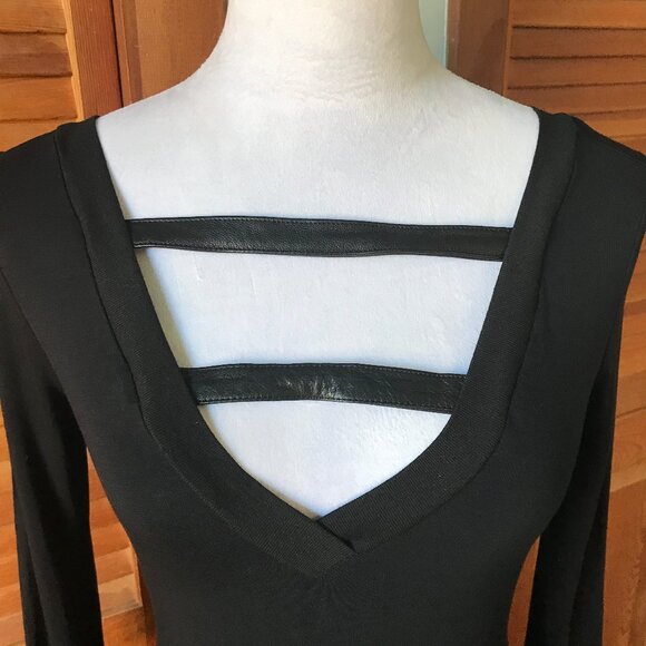 Vintage Lip Service Widow Black Leather Straps 3/4 Sleeve Goth Mini Dress XS - Picture 3 of 9